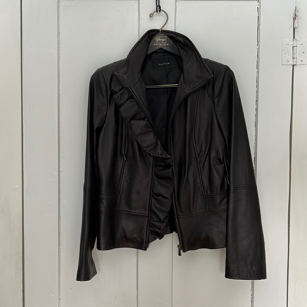 Tahari Dark Brown/Black Leather Jacket Small